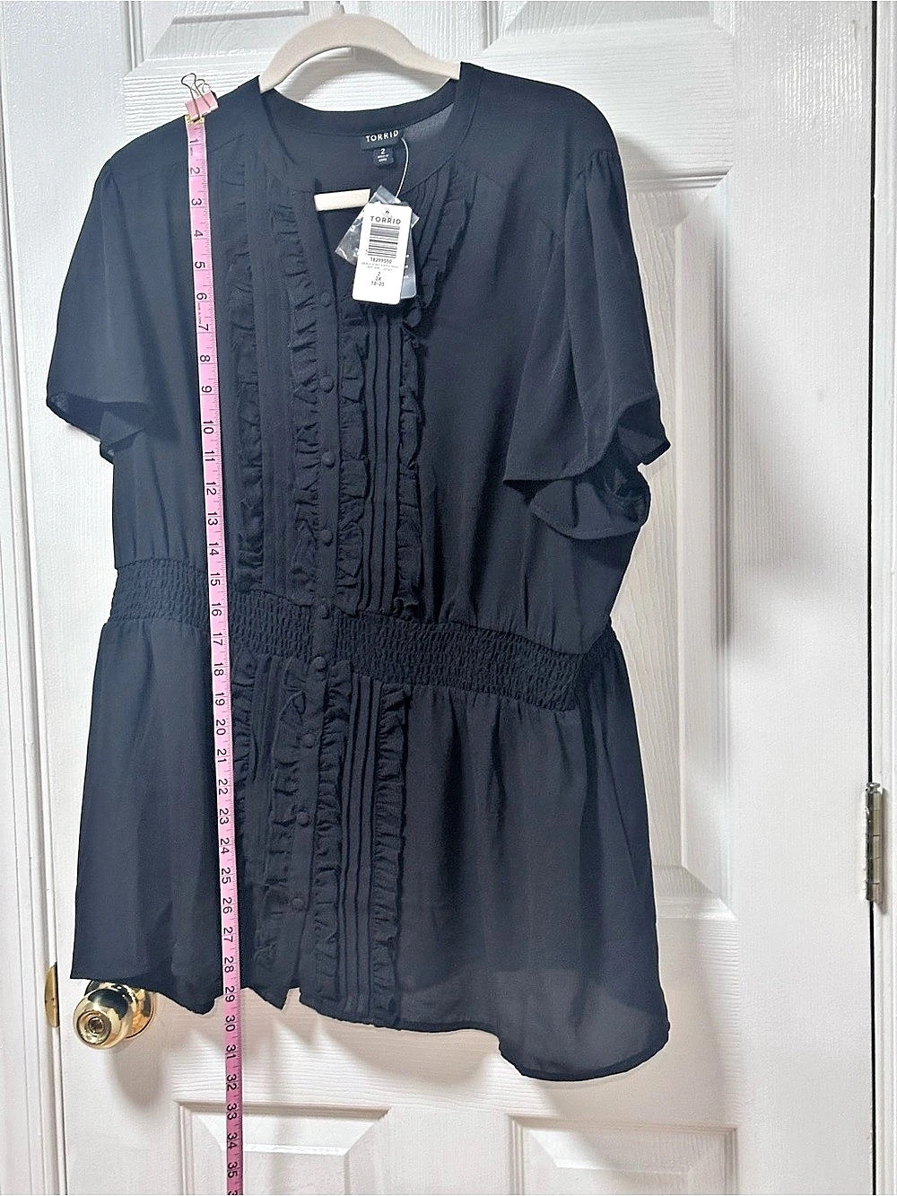 TORRID Ruffle Button-Down Textured Blouse Black 2X